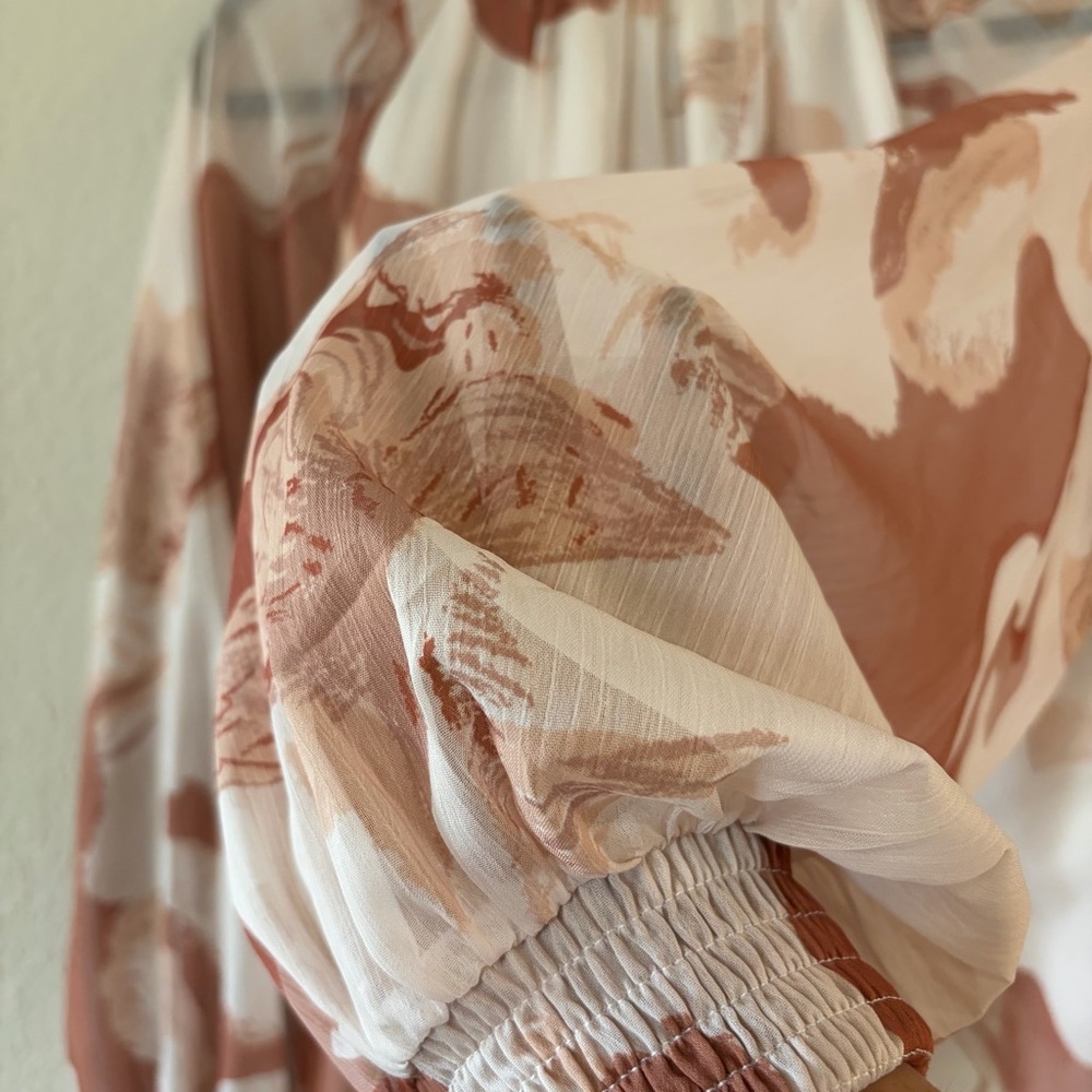 Zesica woman’s Cream & Brown Marble-Print Button Down Blouse size XL office - Picture 10 of 10